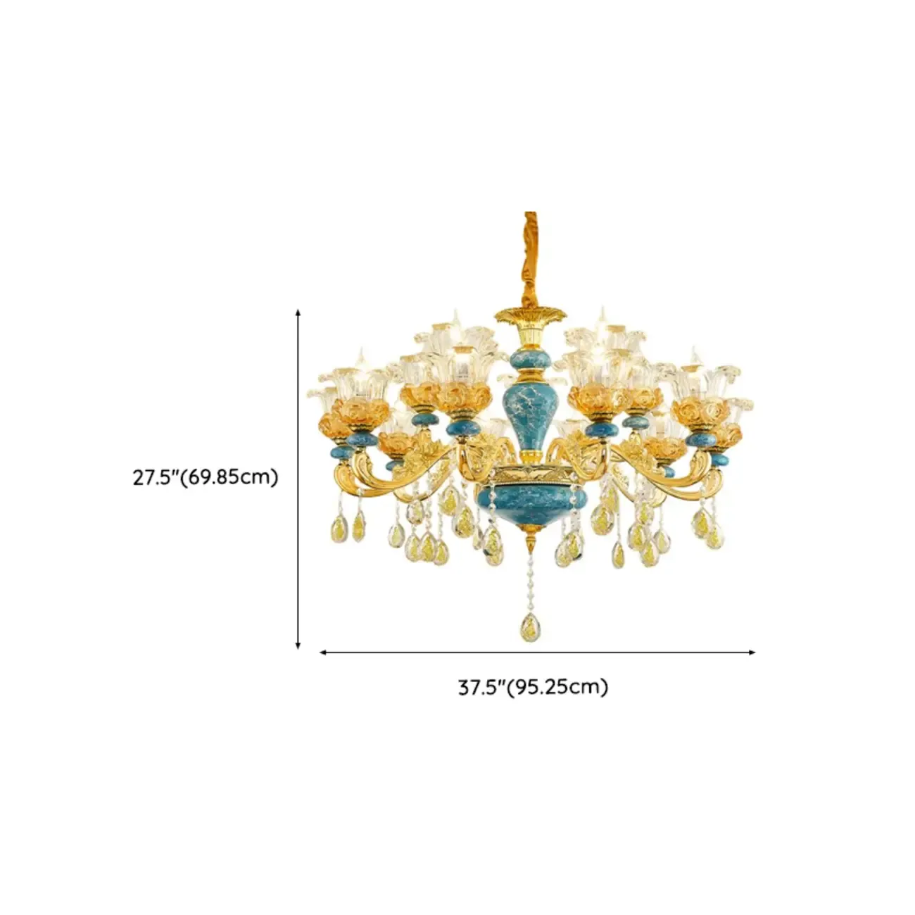 Large Luxury Brass Flower Shape Clear Glass Chandelier