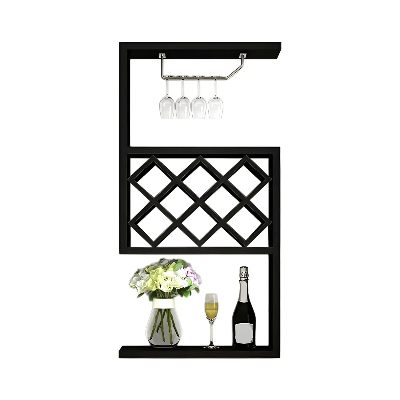 Rubberwood Floating Mount Wine Rack with Stackable Design