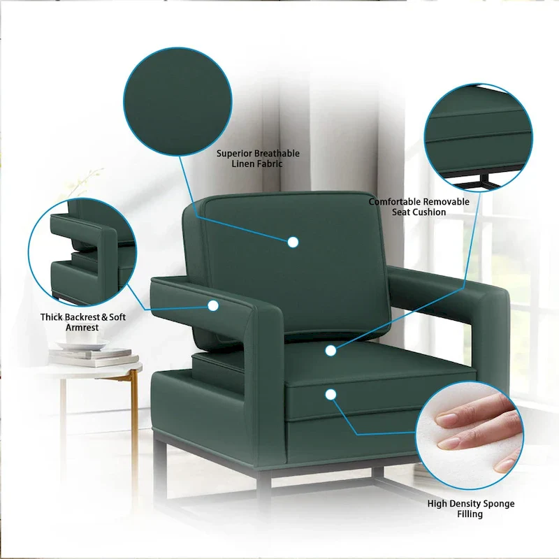 Modern Arm Accent Chair, Mid Century Living Room Chair Upholstered Lounge Chair