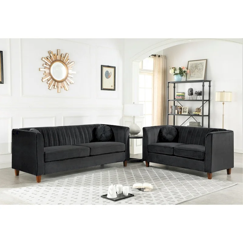 Arvilla Velvet Kitts Classic Chesterfield Living Room Set