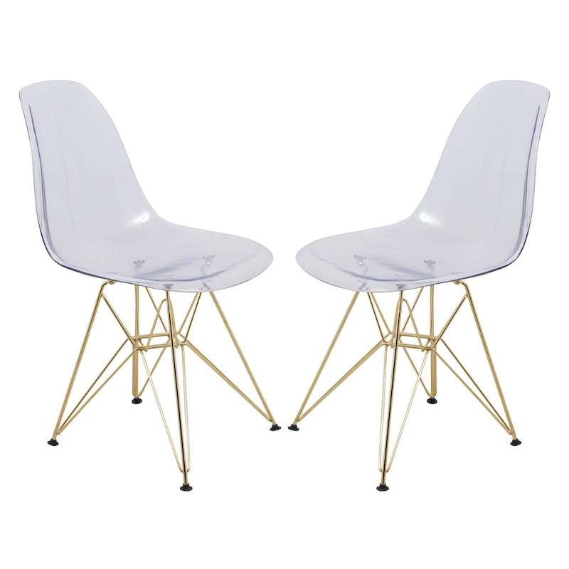 Cresco Plastic Dining Side Chair with Eiffel Base in Gold Set of 2 by LeisureMod