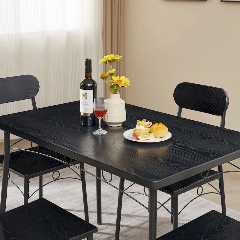 VECELO Dining Table Set, Kitchen Table with 2/4 Chairs, Metal and Wood Rectangular 3/5-Piece Dining Set