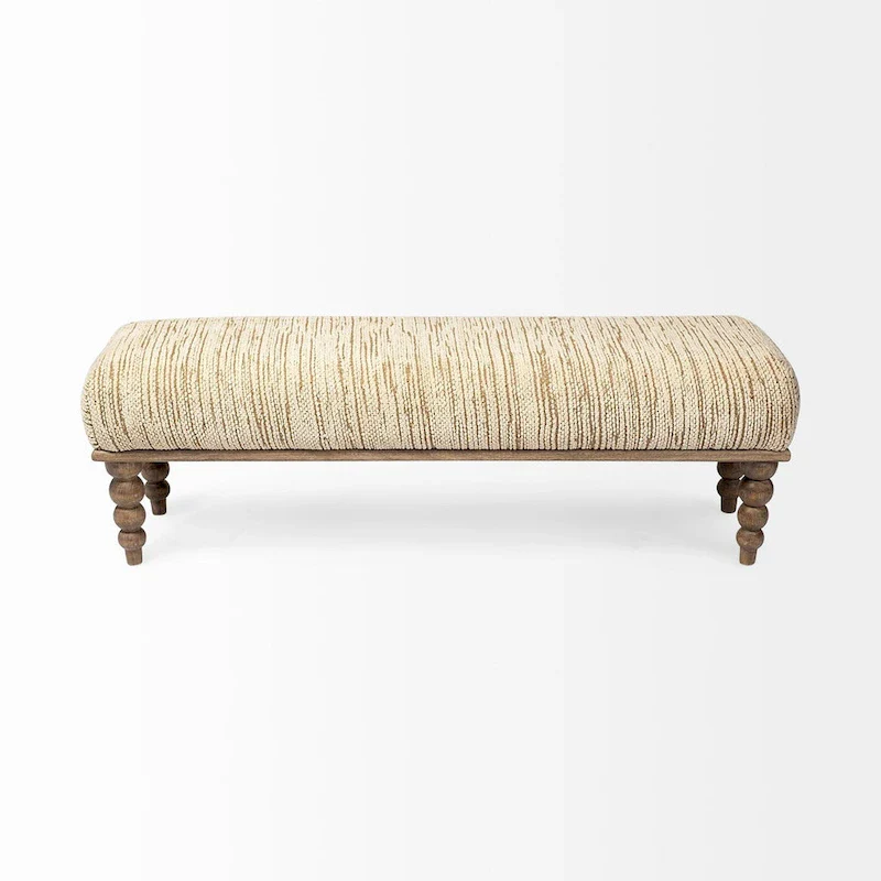 Alder II Cream Upholstered Seat w/ Wood Base Accent Bench - 55W x 16D x 18H