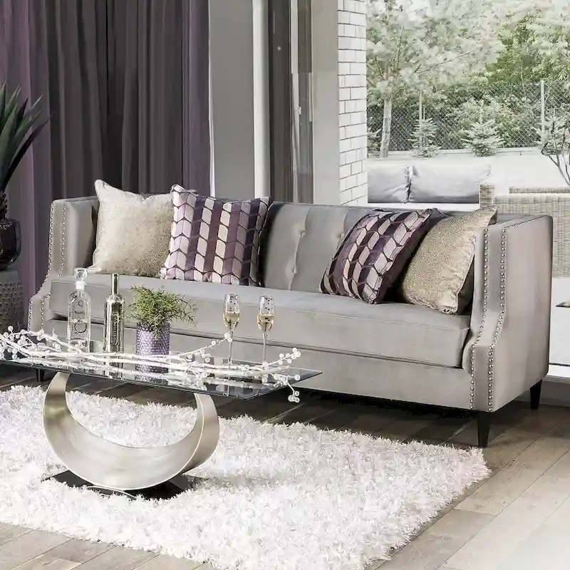 Transitional Fabric Upholstered Tufted Back Tuxedo Arms Sofa