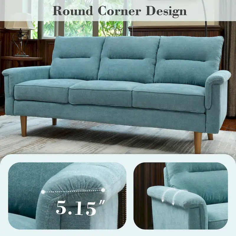 Brown Faux Leather 3-Seater Sofa with Wood Legs