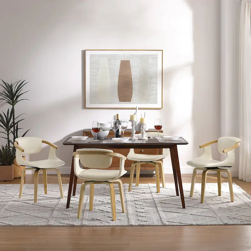 Art Leon Set of 4 Wood and Faux Leather Swivel Chairs