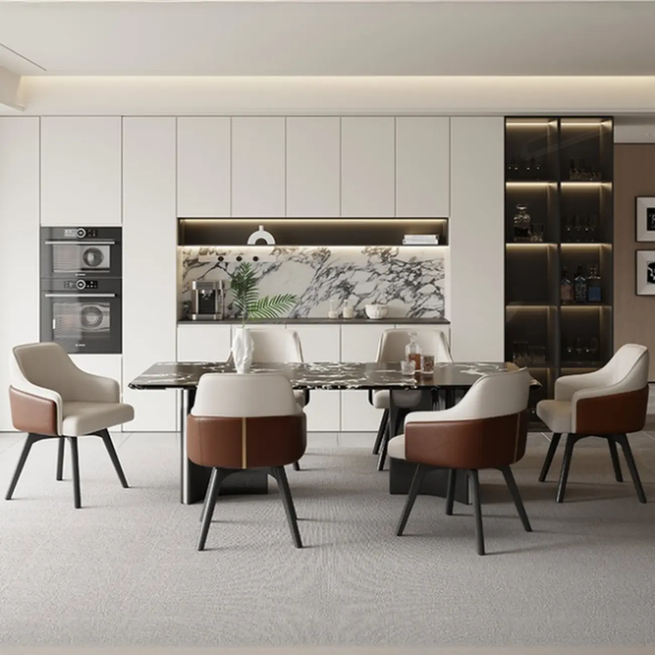 Modern Faux Leather Swivel Arm Dining Chair with Solid Back