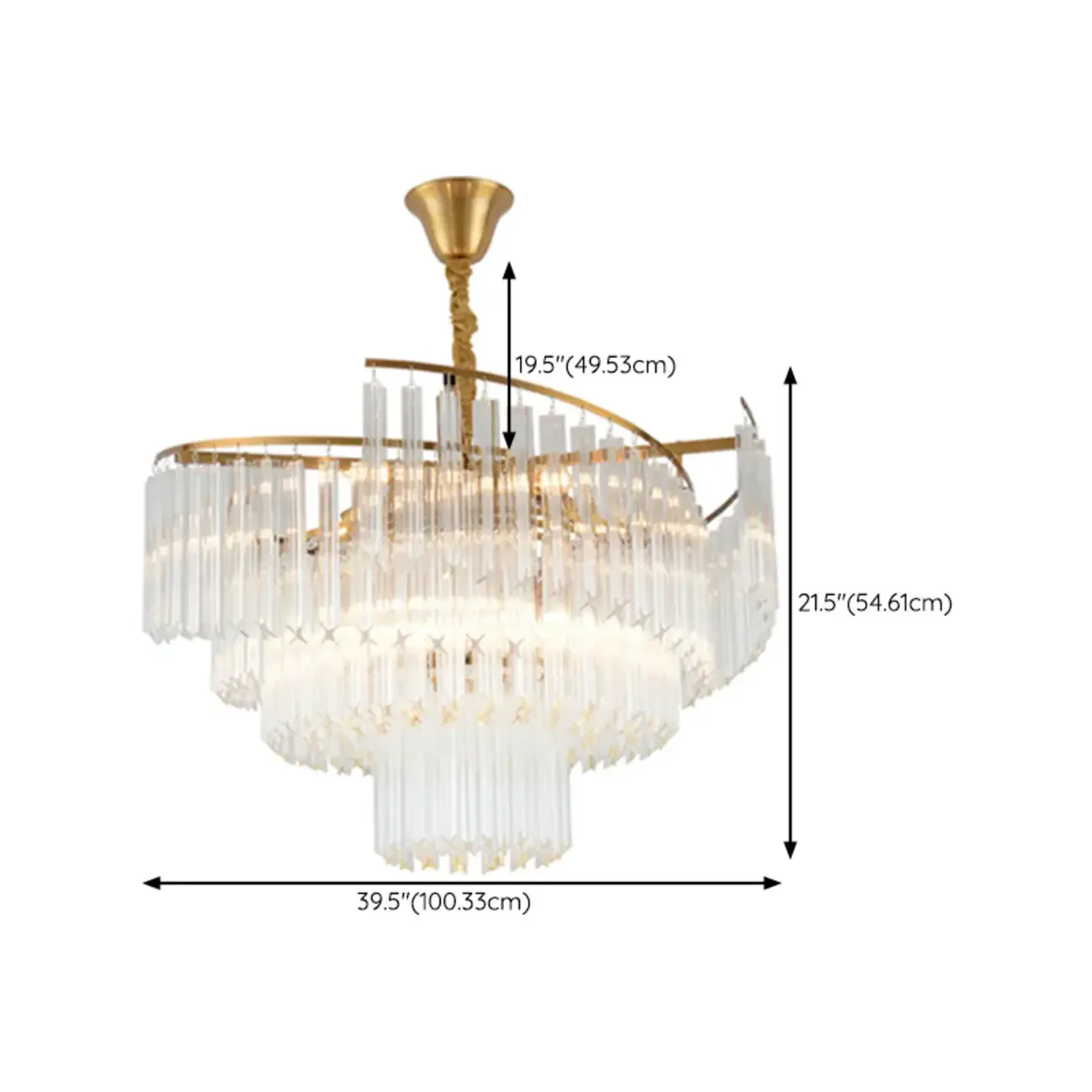 Modern Tier Round Gold Crystal Chandelier Height Adjustable