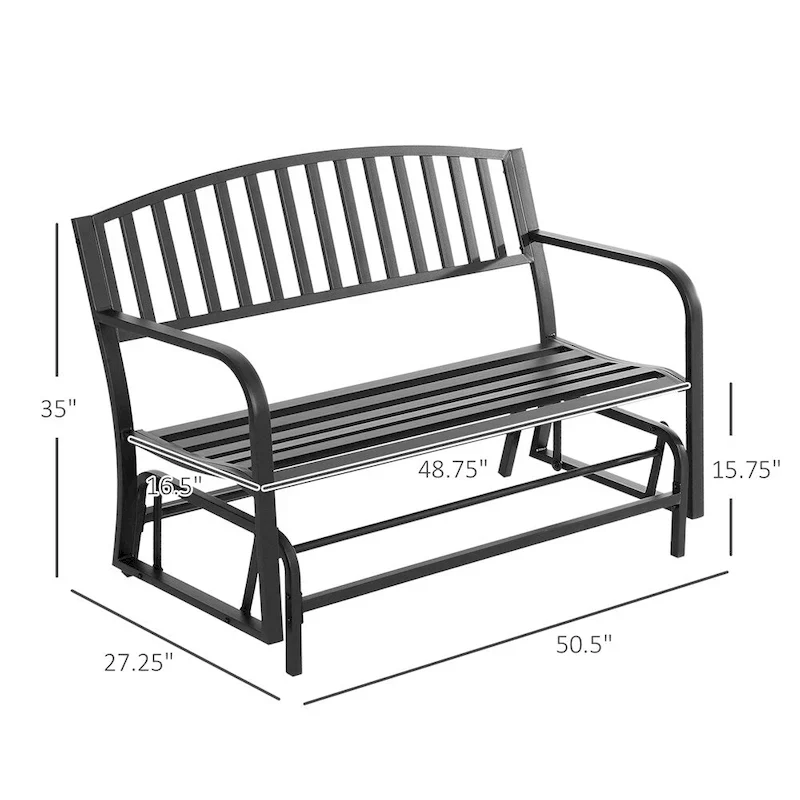 Outdoor Glider Bench with Armrests, Slatted Seat and Backrest