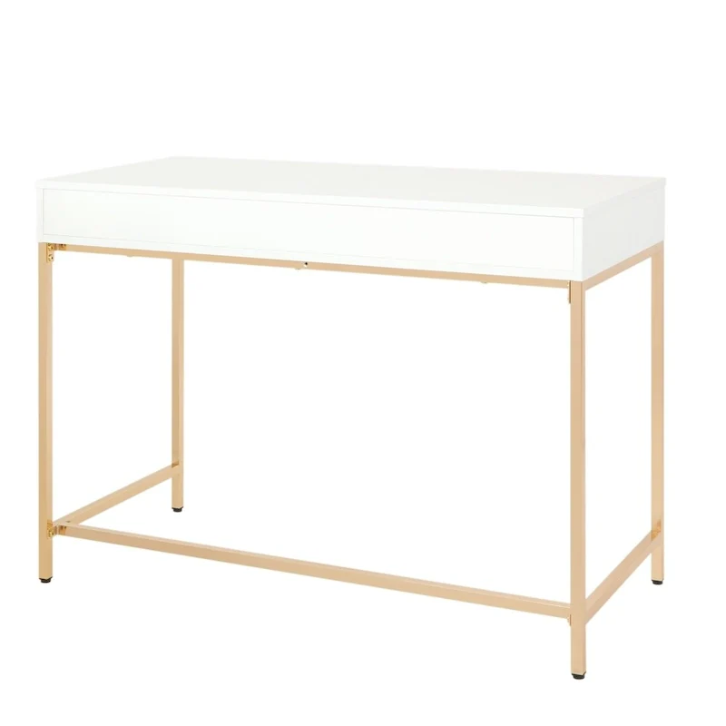Desk with White Gloss Finish and Gold Base