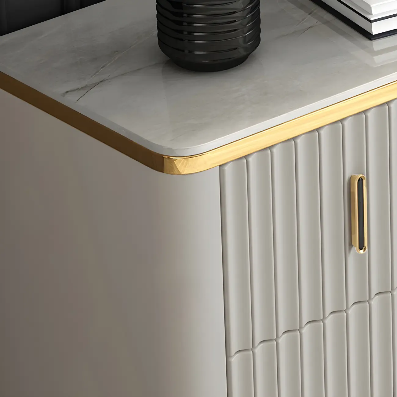 Elegant Gray Wooden Dressers & Chests with Gold Handles