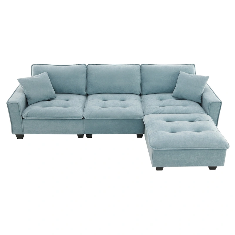 100*59 Convertible Sectional Sofa,L-shaped Reversible Couch Set with Free Pillows,4 Seat Sleeper Sofa with Ottoman