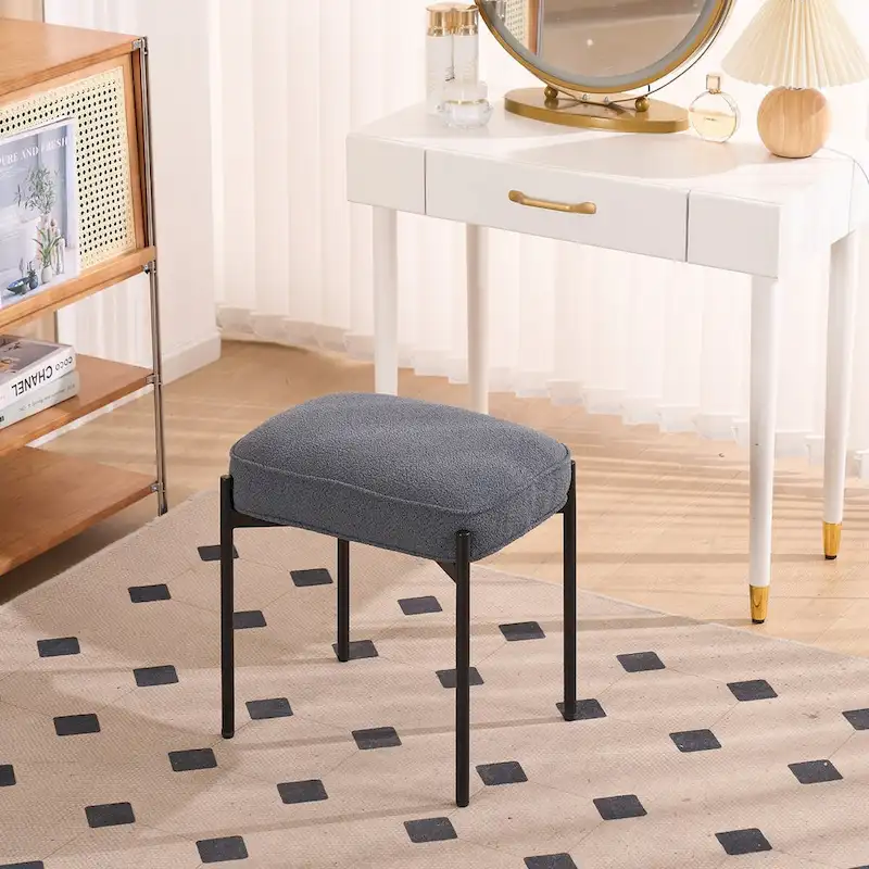Single Rectangle Ottoman Tufted Lamb Fleece Foot Stool