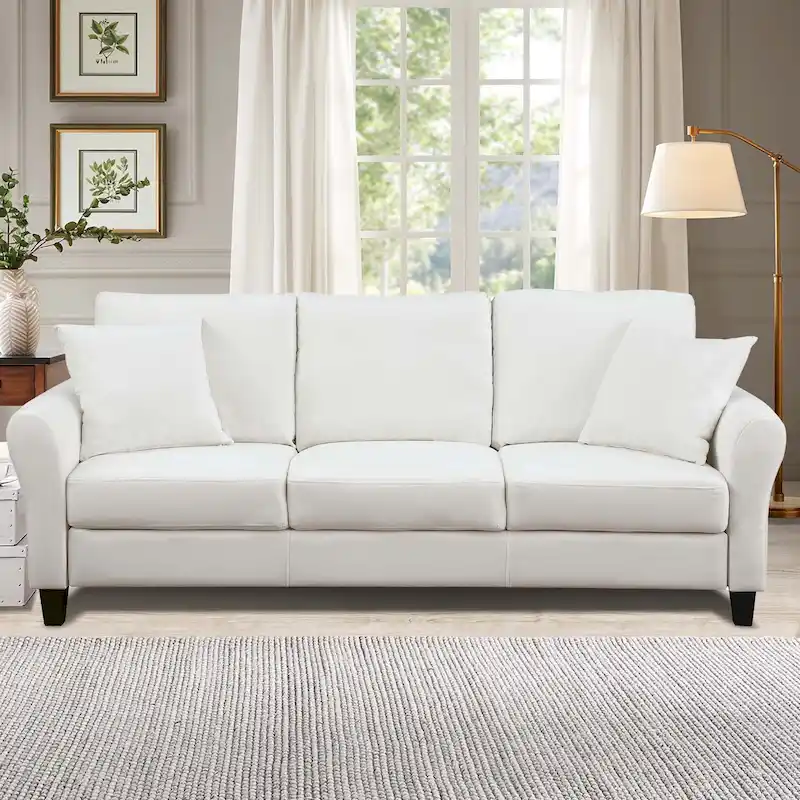 Aukfa Upholstered 3 Seater Sofa Couch with 2 Pillows