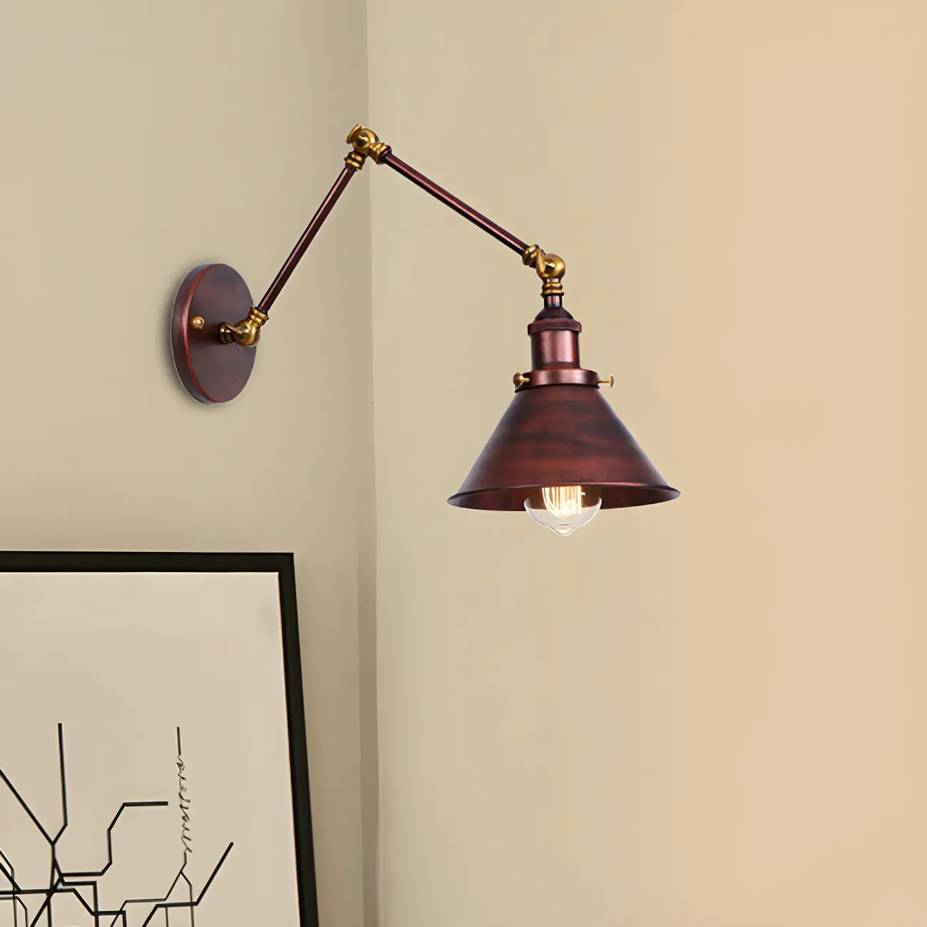 Industrial Brass Black Adjustable Swing Arm Wall Light
