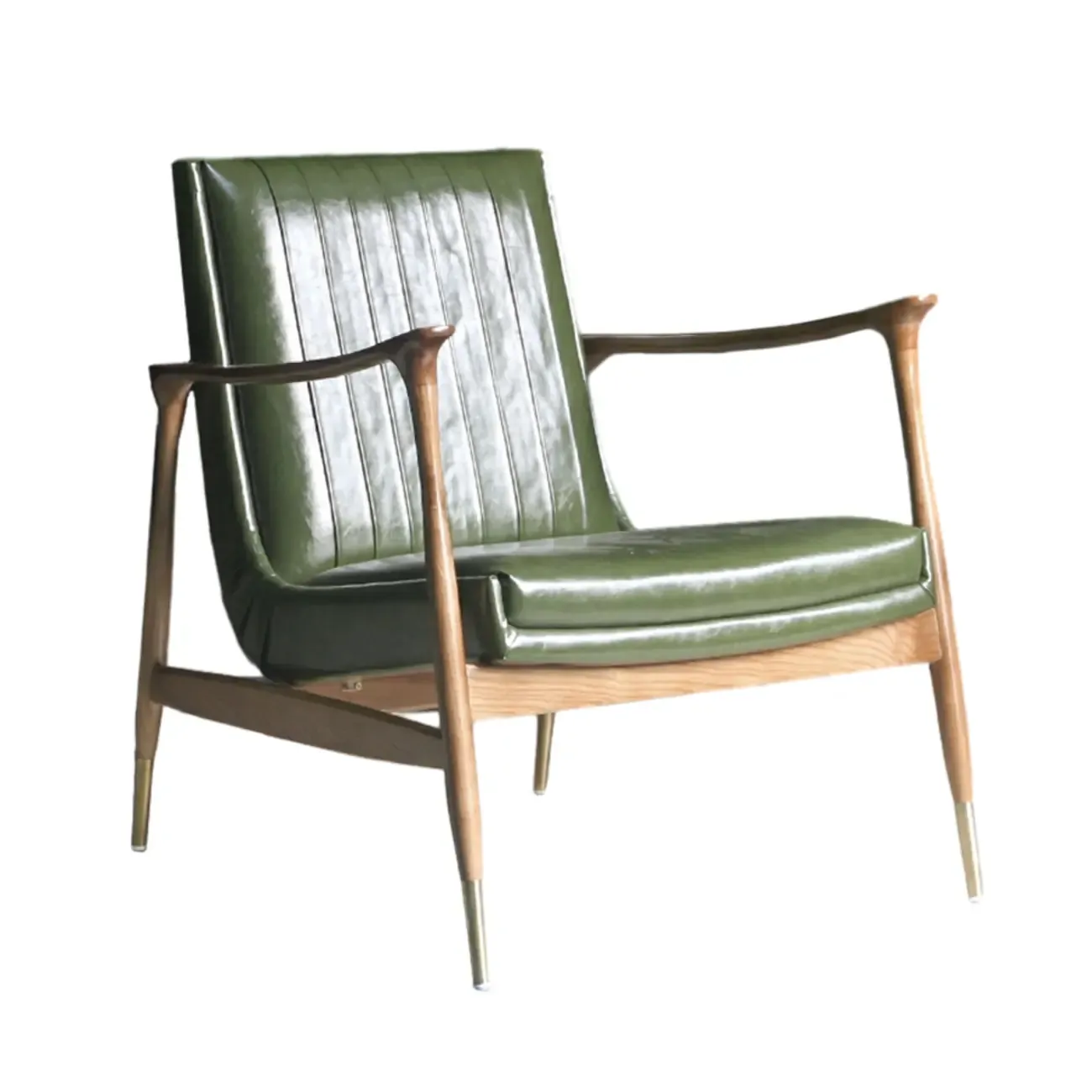 Modern Green Leather Armchair with High Back Design