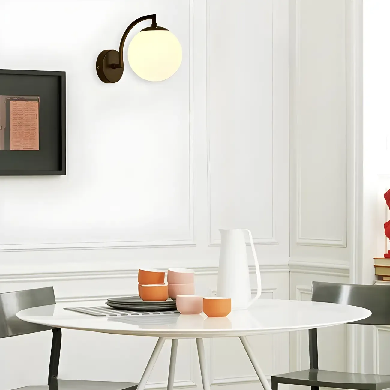 Mini Modern Globe Glass Metal Arc Vanity Wall Light