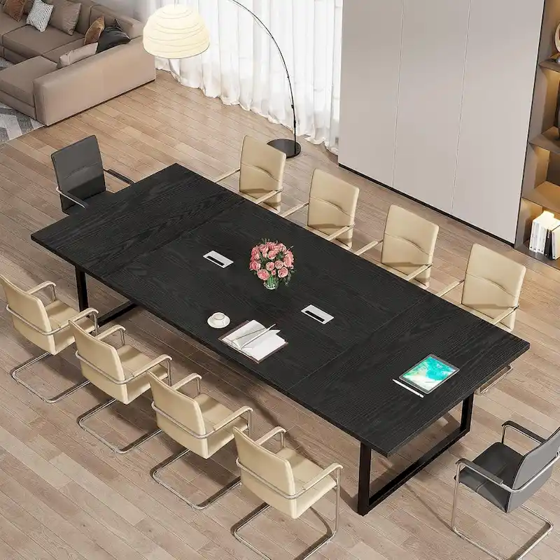 Large Rectangular Conference Table with Cable Management – Brown / Grey, Seats 8–10