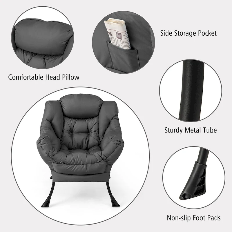 Gymax Lazy Sofa Chair Accent Leisure Armchair with Folding Footrest &
