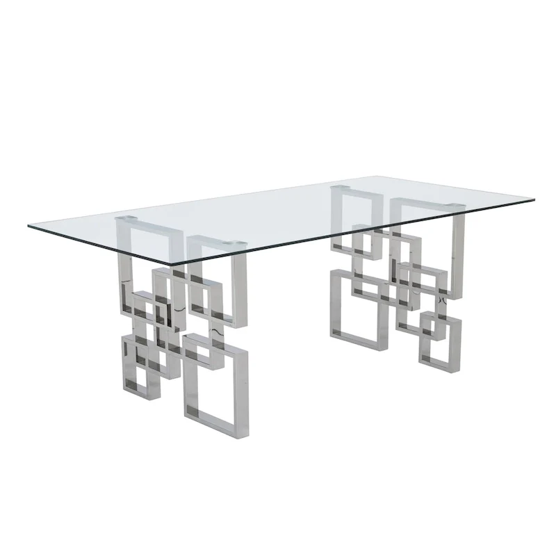 Tempered Glass Dining Table Stainless Steel