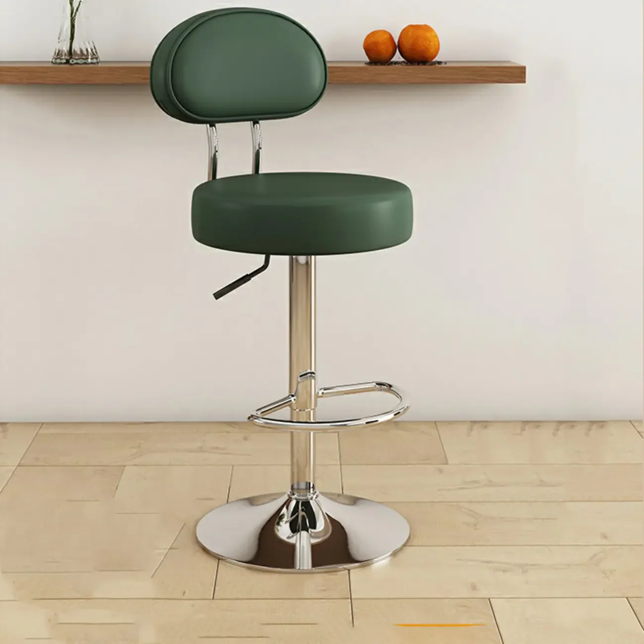 Round Adjustable Faux Leather Bar Stools with Back
