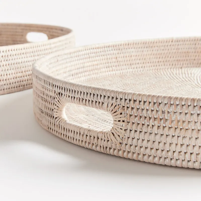 Burma Rattan Round Ottoman Trays