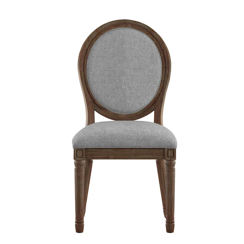 Round Linen and Wood Dining Chairs Set of 2, Artisan Style Upholstered Side Chairs
