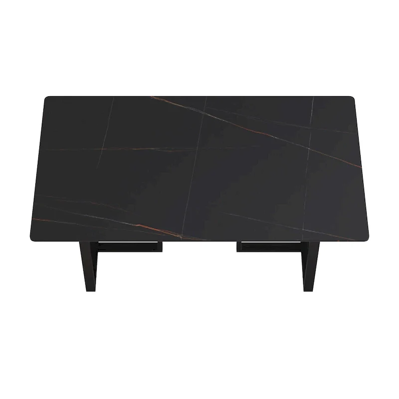 Black Modern 63L x 35W Rectangular Marble Dining Table with Steel Legs