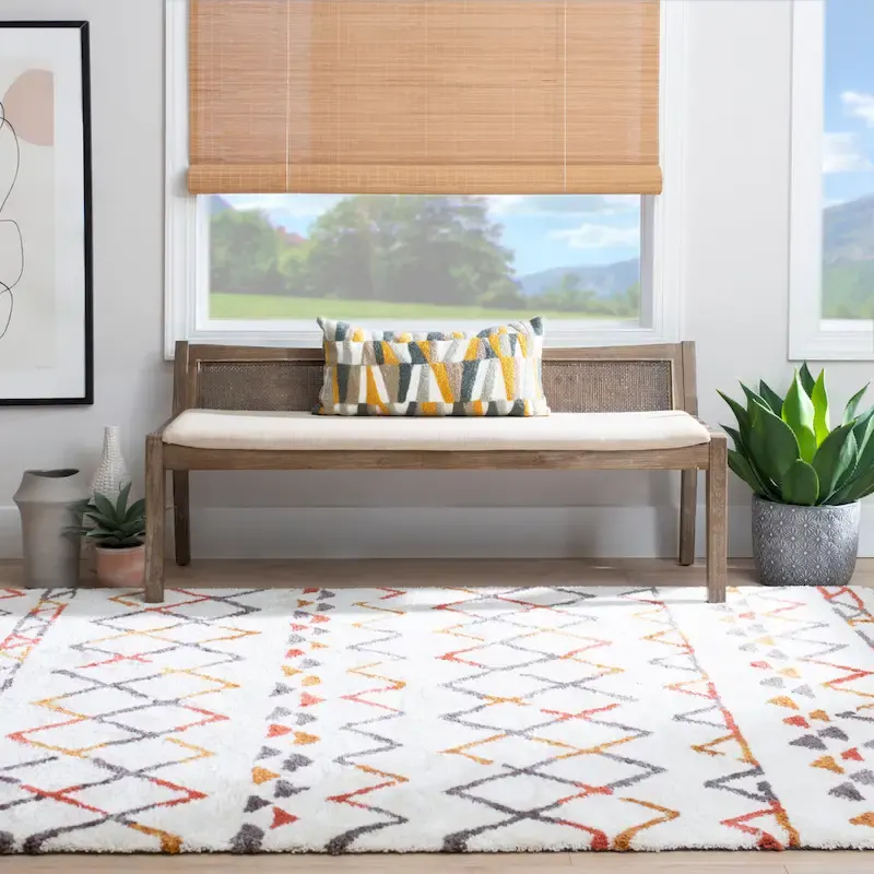 Solid Wood Cane Bench with Cushioned Seat