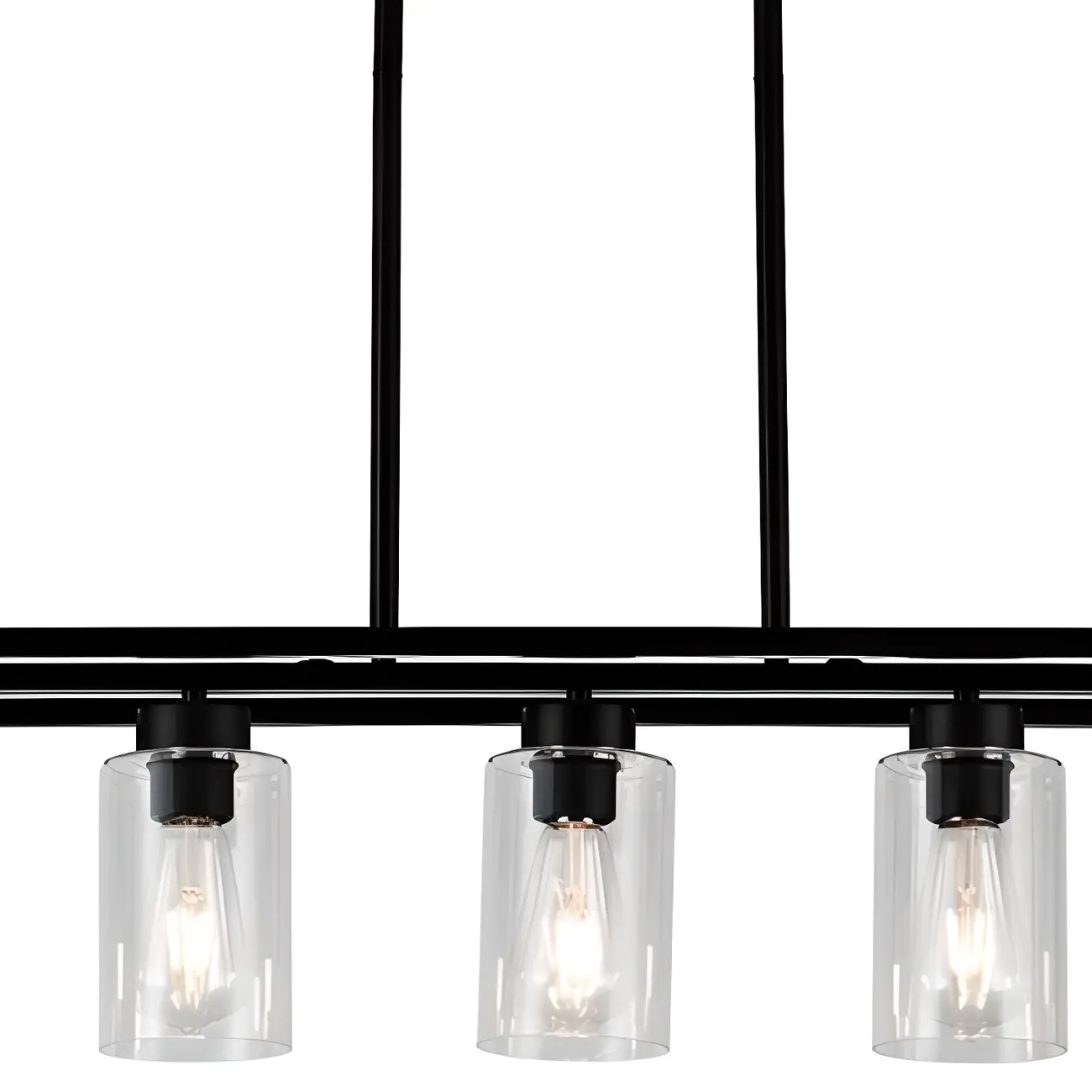 Industrial Black Metal Glass Cylinder Kitchen Island Pendant Light