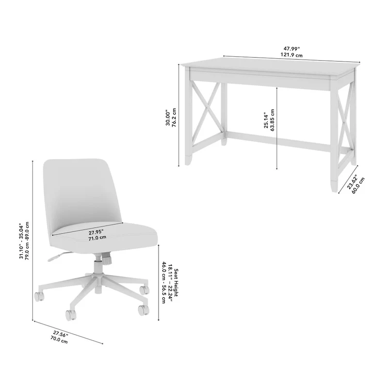 Bush Furniture Key West 48W x 24D Writing Desk and Chair Set