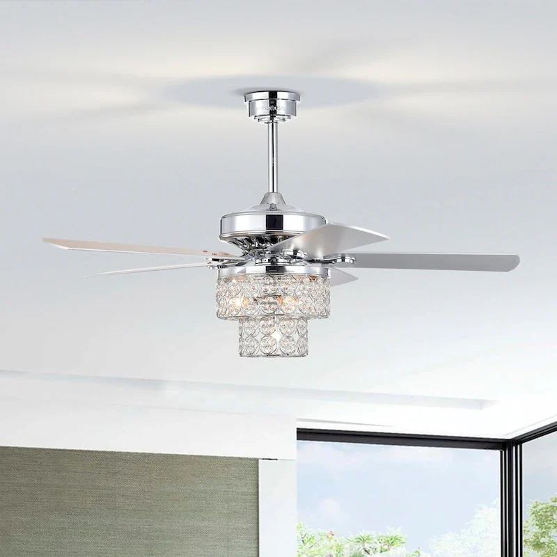 Caderina 52 Inch Chrome Finished 4 Light, 5 Blades Ceiling Fan with Remote