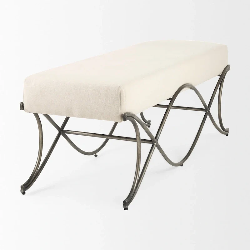 Ayla Gray Fabric Seat w/ Dark Nickel Metal Frame Bench