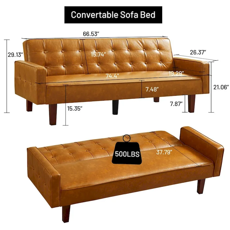 Sofa Bed Couch Faux Leather Loveseat Sofa Convertible Modern Futon Couch Small Sleeper Futons Bed
