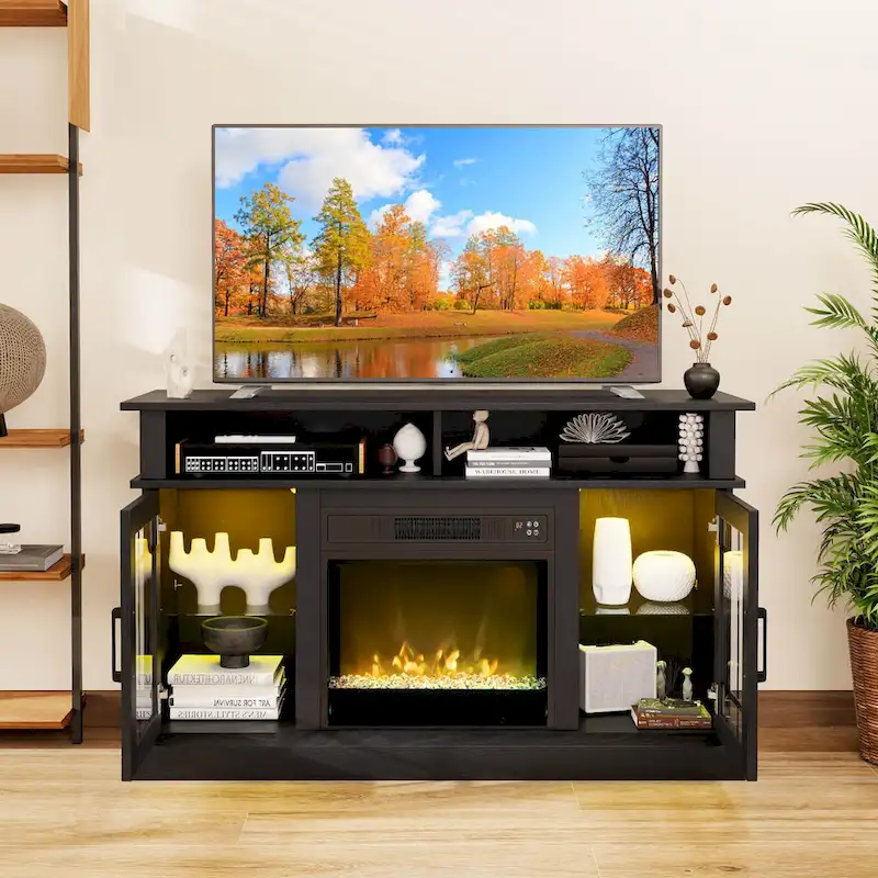 Costway TV Stand with Electric Fireplace LED Lights Remote Controls - See Details