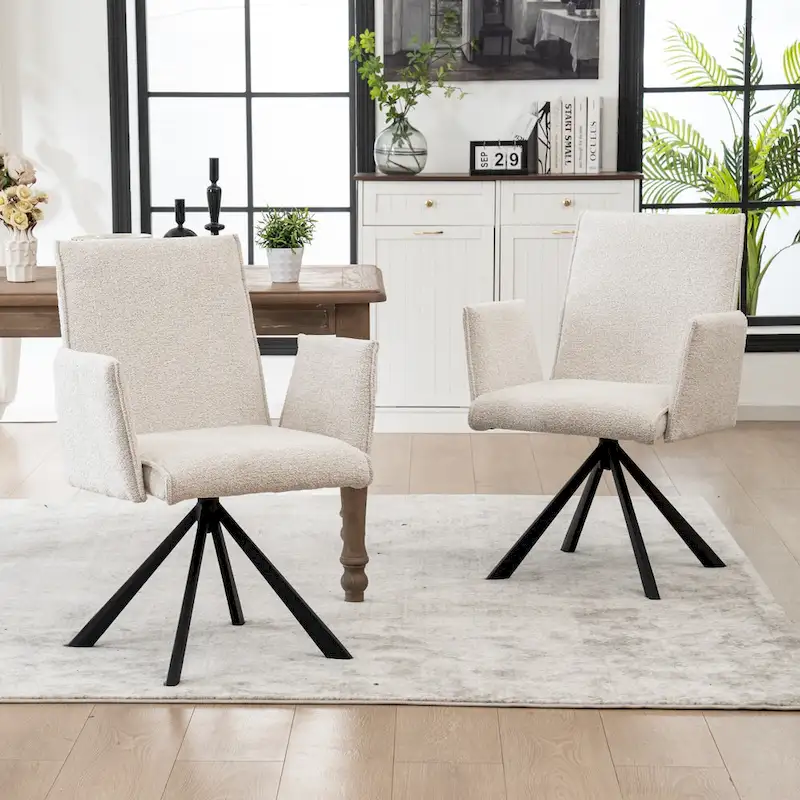 Modern Upholstered Dining Chairs with Swivel Metal Legs