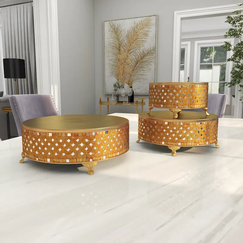 Amazing Set of Three Metal Mosaic Cake Stand
