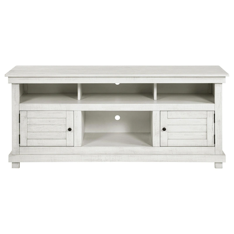 Ayne TV Stand Media Cabinet, 2 Doors and 4 Shelves, White Wood 60 Inch