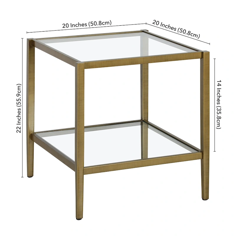 Hera 20 Wide Square Side Table with Clear Shelf