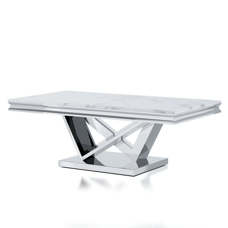 Kaliki Glam 51-inch Faux Marble Top Coffee Table with Chrome Pedestal Base by Furniture of America