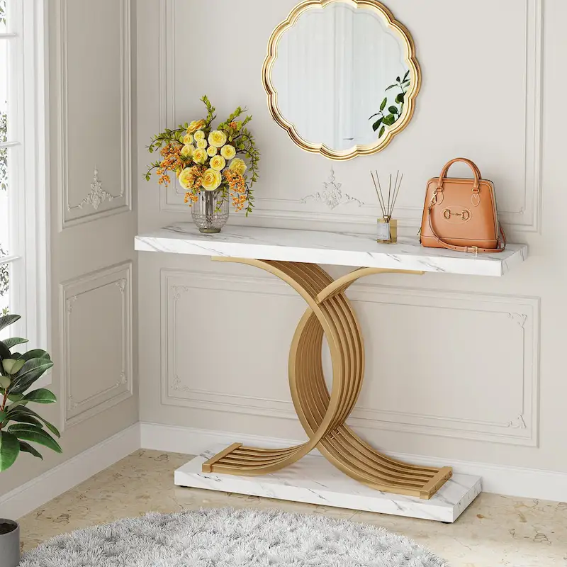40 Modern Console Table, Faux Marble Entryway Hallway Table for Foyer