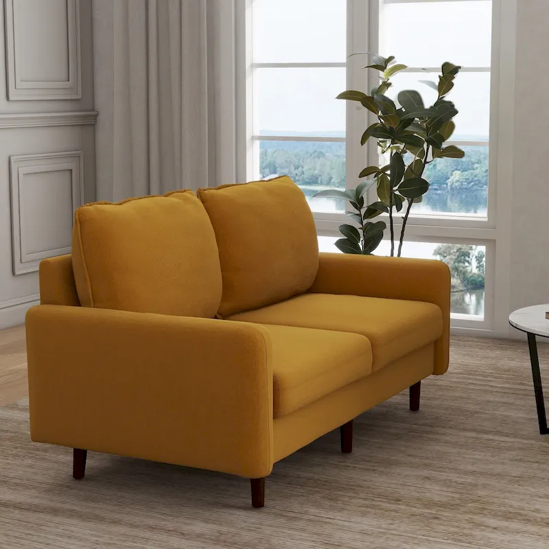 Modern Loveseat Velvet Wood Legs Sofa