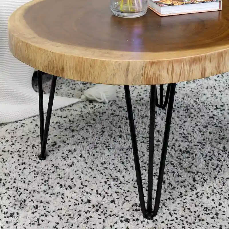 Natural Solid Wood Round End Table Coffee Table