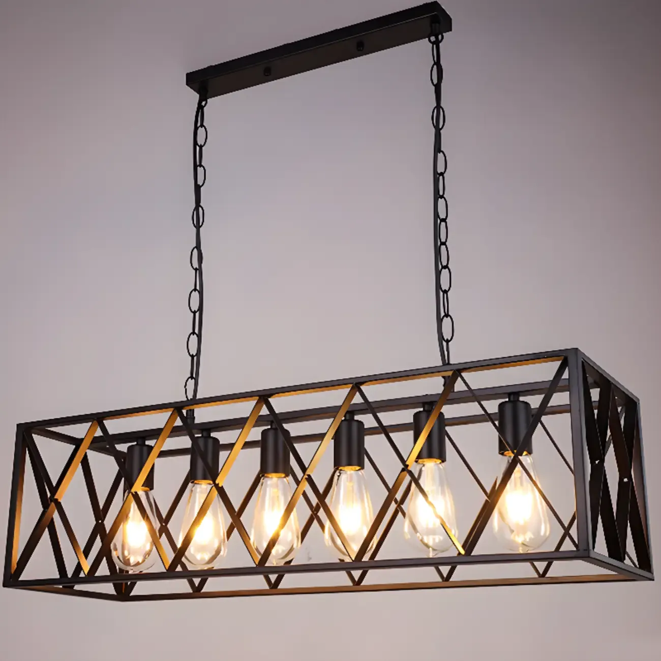 Industrial Black Metal Rectangle Kitchen Island Light