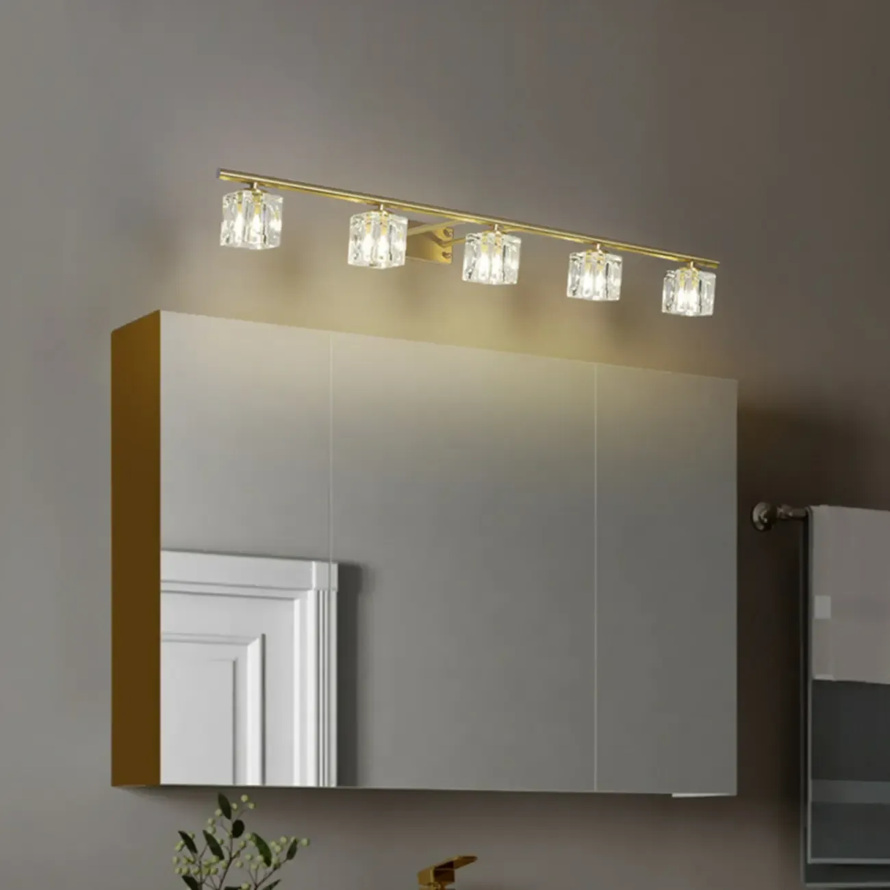 Modern Gold Bathroom Vanity Lights with Clear Crystal Shade