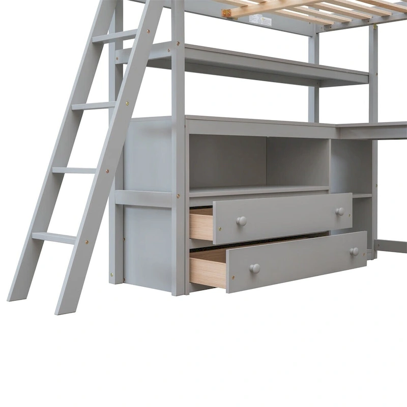 Merax Wood Loft Bed with Desk, Shelves and Drawers