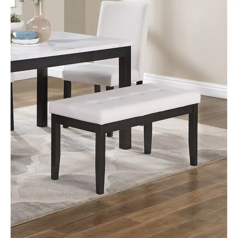 5 Piece Dining Table Set, Kitchen Dinette Set with Faux Marble Top Table, Bench and 3 Faux Leather Cushioned Chairs