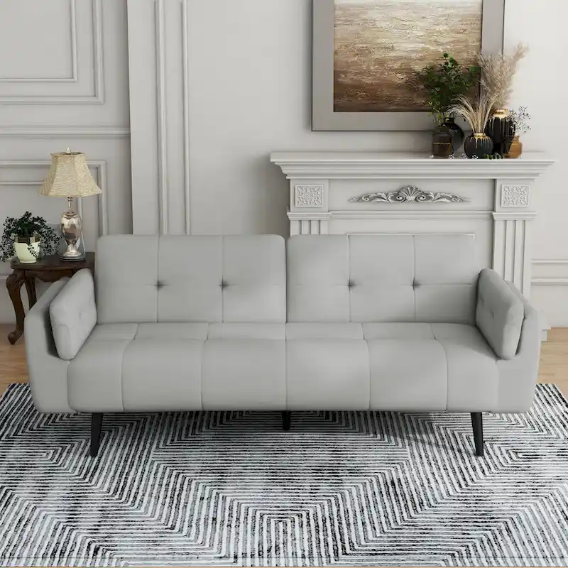 75 Convertible Sleeper Futon Sofa Bed With Adjustable Tufted Back