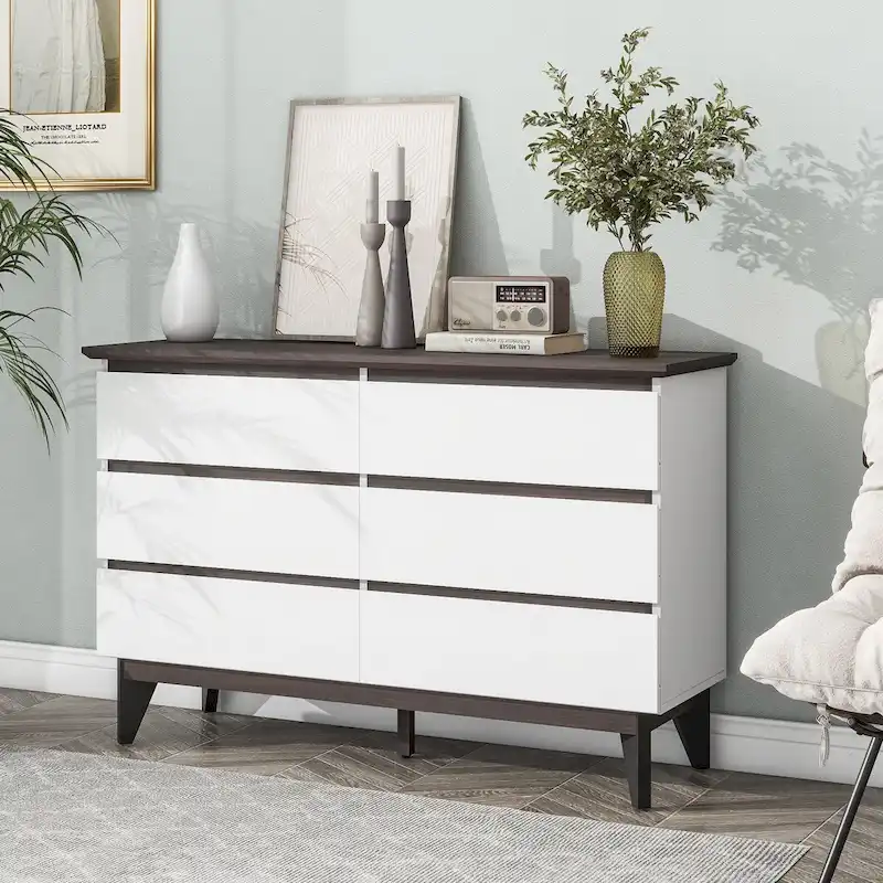 6-Drawer Dresser with Wide Drawers – Wood Storage Chest for Bedroom, Living Room & Hallway