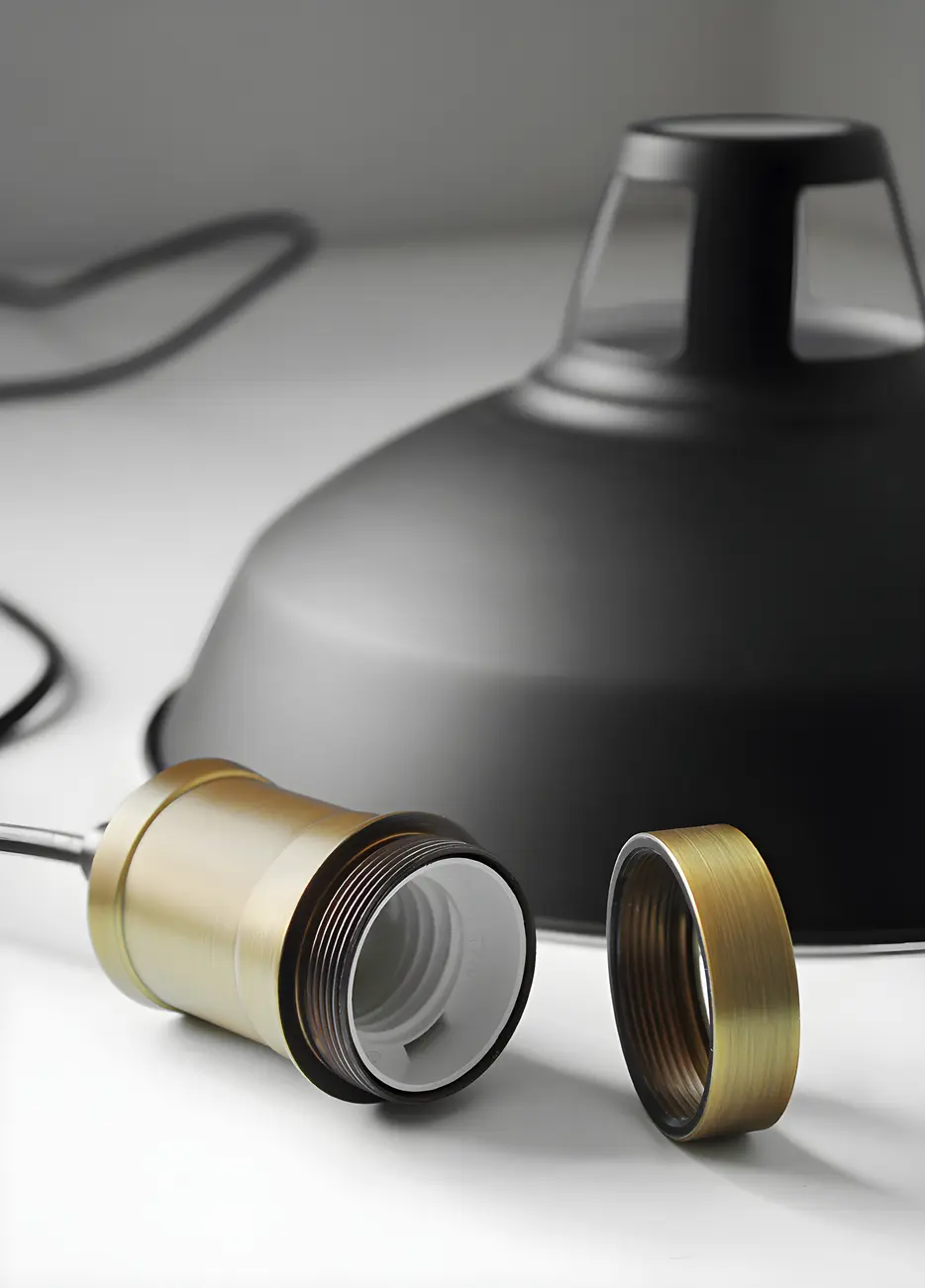 Industrial 1-Light Black Gold Iron Barn Pendant Light